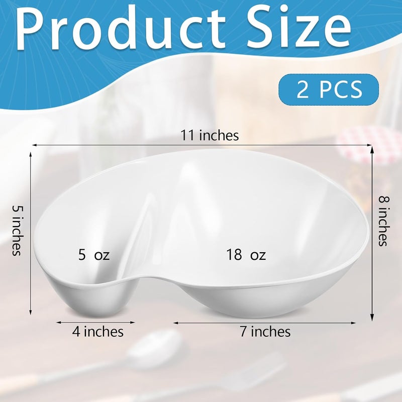 Blushtier 2 Pcs Chip and Dip Bowl Chip and Dip Serving Set Divided Platter Tray 18oz & 5oz Compartment Serving Dish Dumpling Plate for Party Appetizer Salad Snack Veggies Fruit Taco Thanksgiving Christmas White - Image 2